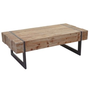 Rechteckiger Couchtisch A15a in Naturfarben mit Metallgestell.
