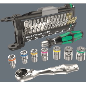 Wera 57-tlg. Werkzeugset für Werkstattwagen: Schaumstoffeinlage mit Bits, Nüssen und Knarre.