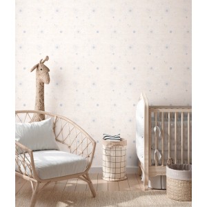 A.S. Creation Vliestapete Weltall beige-blau im Kinderzimmer mit Möbeln.
