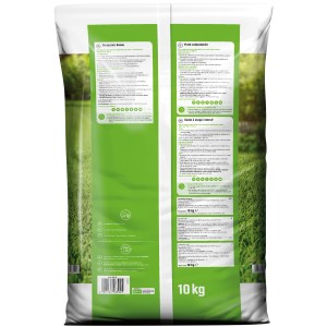 Verpackung OBI Strapazier-Rasen 10kg: Rasensamen für ca. 330 m², schnellkeimend und stark belastbar.