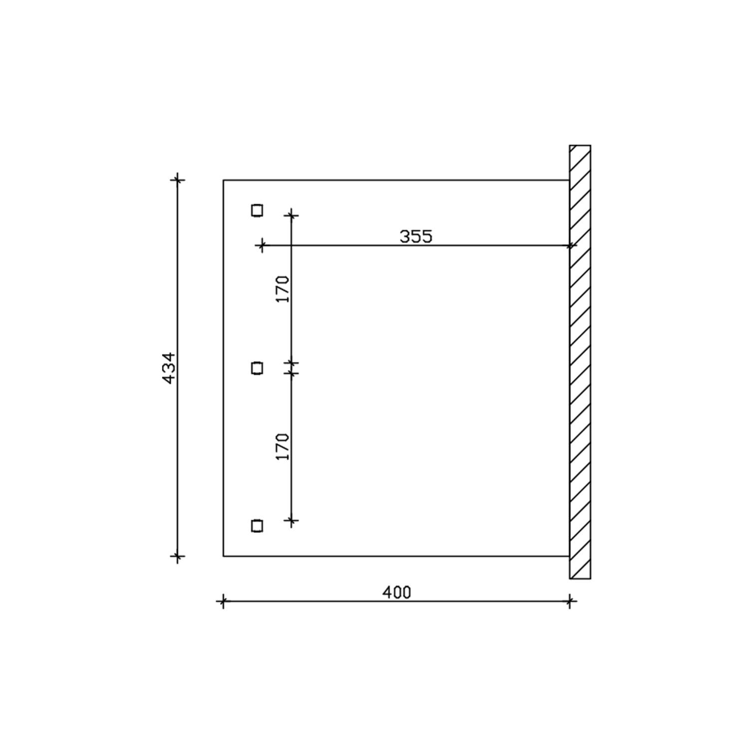 Technische Zeichnung der Skan Holz Terrassenüberdachung Bormio 434x400 cm mit Maßangaben.
