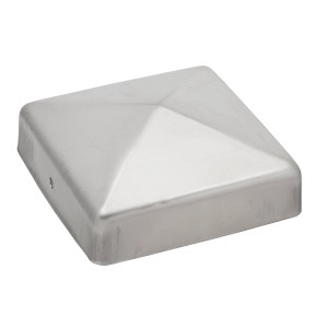 Quadratische Pfostenkappe aus Edelstahl, 91x91 mm, für Holzpfosten.