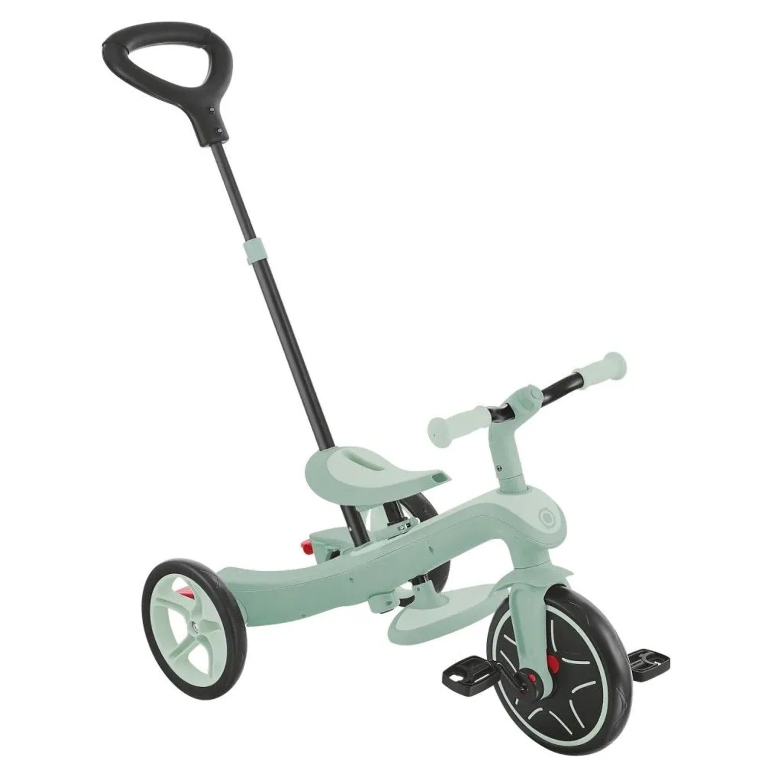 Globber Explorer Trike 4in1 Kinderfahrzeug in Pistazie. Verstellbares Dreirad mit Schubstange, Pedalen und TPR-Sitz.