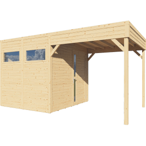 Bertilo Holz-Gartenhaus Cubus 2 Lounge aus FSC®-zertifiziertem Holz mit Überdachung.