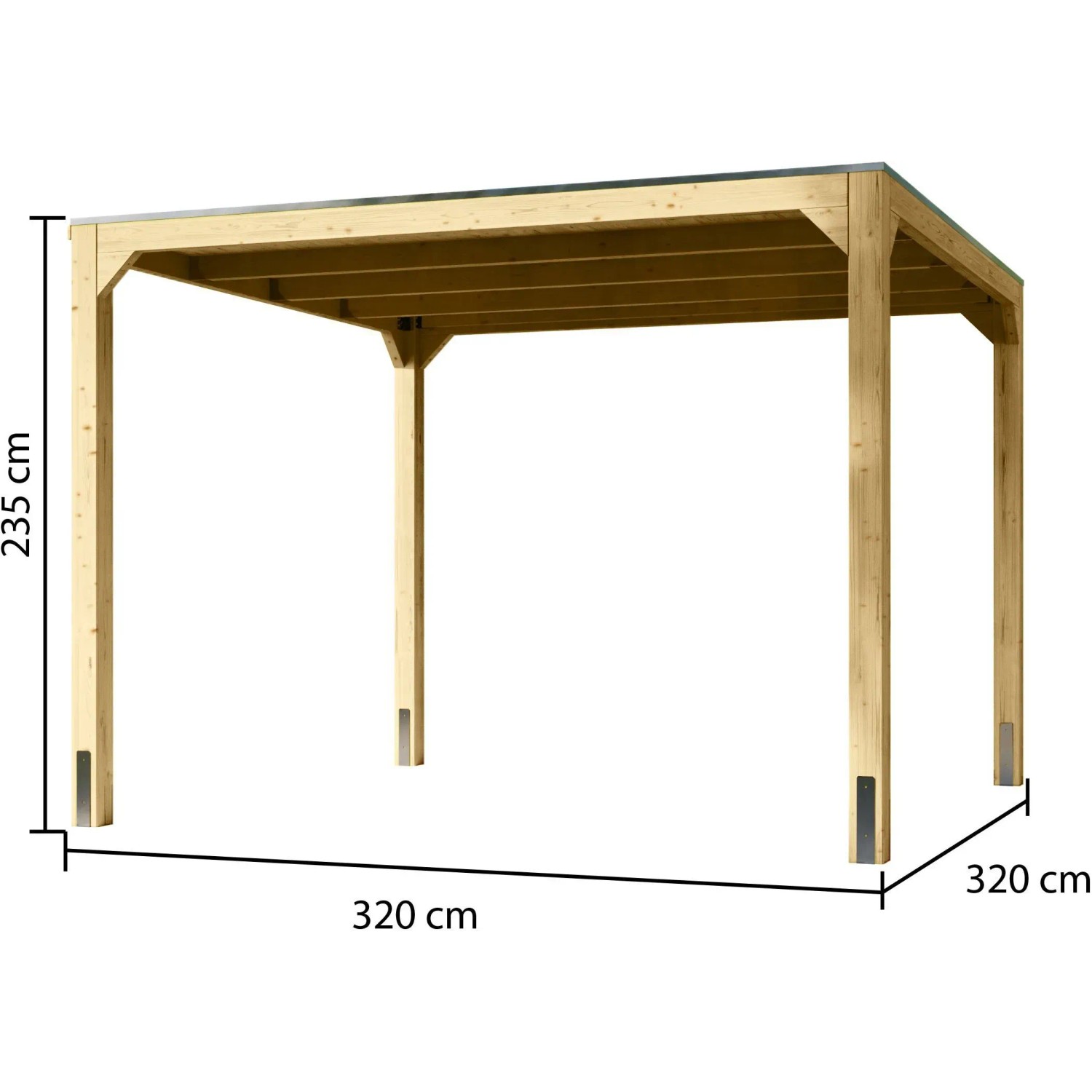 Quadratischer Karibu Pavillon Fyrkant, naturbelassen, 320x320 cm. Gartenlaube aus Holz mit Flachdach.