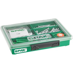 Spax Schrauben-Set, 161-teilig mit Dübeln im Sortimentskasten.
