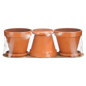 Mica Decorations 3er-Set Terrakottatöpfe mit Untersetzer, Modell Stan, 12,5cm Durchmesser.