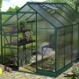 Vitavia Gewächshaus Apollo 6200 Smaragd mit Fundament, begehbar, mit Pflanzen und Regalen.