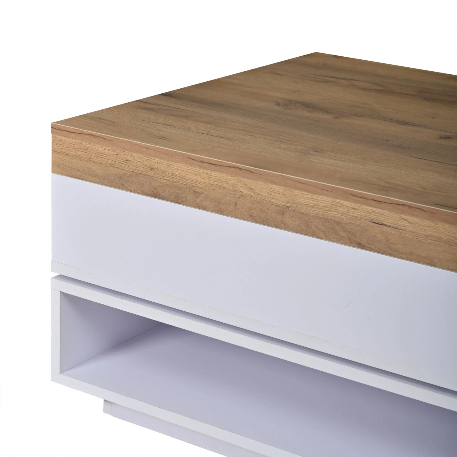 okwish Couchtisch mit LED Schubladen Drehbar 65x65x40cm Hochglanz Weiß_10