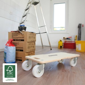 Wagner Transporthilfe mit 4 Rollen, Holz-Ladefläche 590x290 mm, max. 400 kg Tragkraft, geeignet für Umzug und Transport.