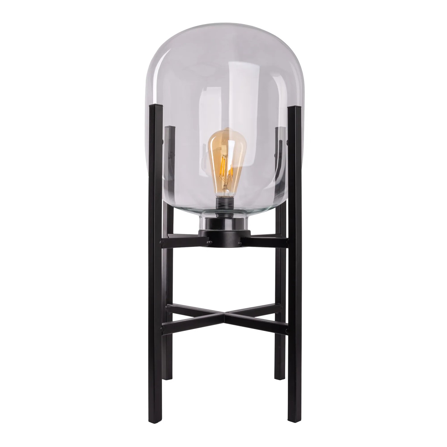 Näve LED-Akku-Sockelleuchte Lora, schwarz, mit klarem Glas und warmweißem Licht. Design-Tischlampe.