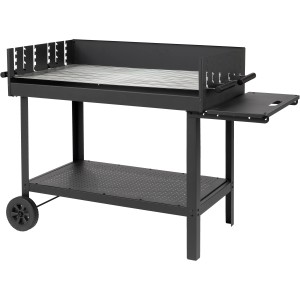 Tepro Atlanta Holzkohlegrillwagen in Schwarz mit Ablagefläche und Rädern.