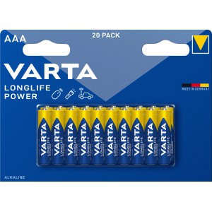 Varta Longlife Power Micro AAA Batterien, 20er Pack, ideal für energiehungrige Geräte.