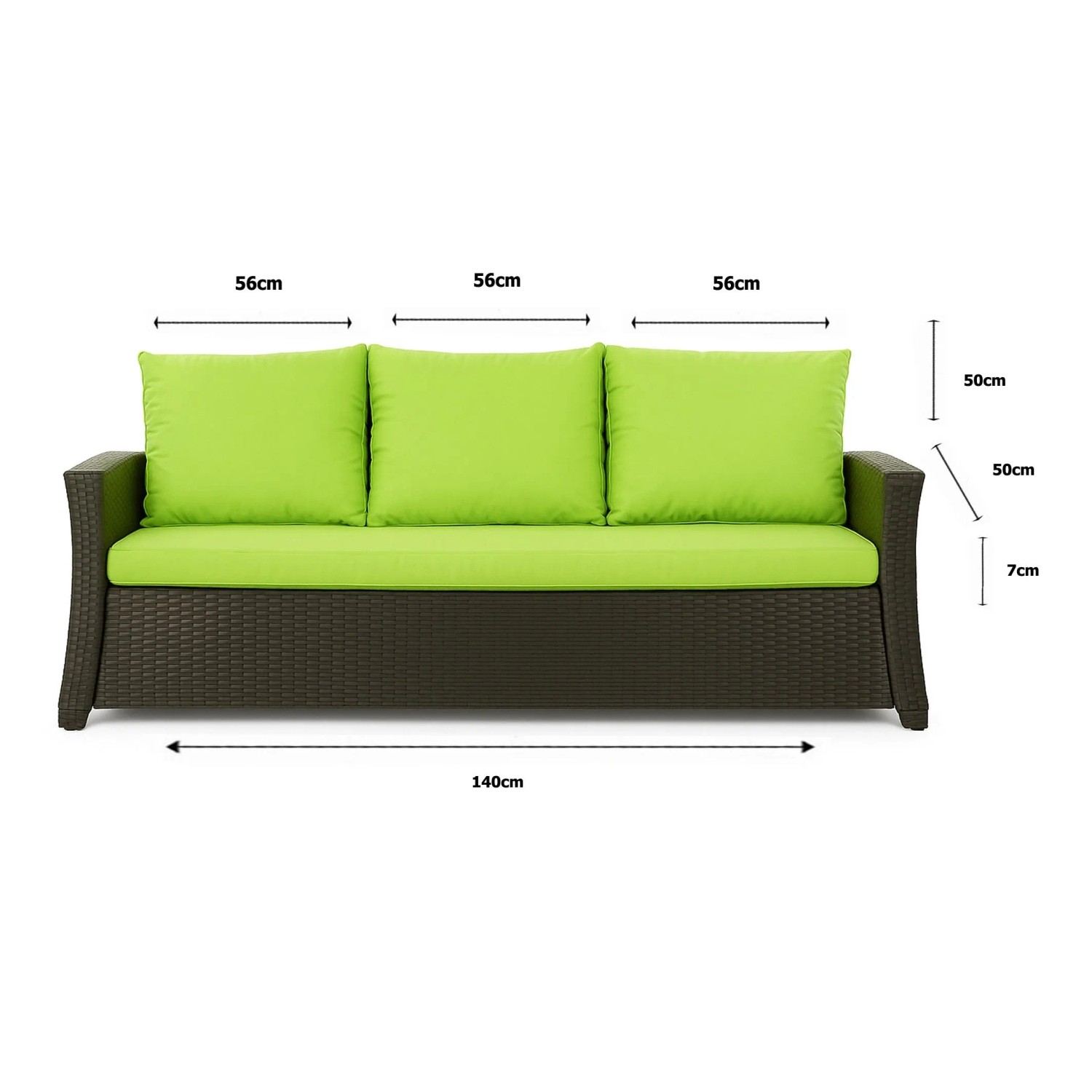 Gartenkissen-Set "Lemon" für 2-Sitzer Polyrattan-Gartensofa, 140x50x50 cm.