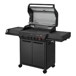 Enders Gasgrill Monroe Pro 4 SIKR Turbo Shadow mit Seitenkocher und Infrarot-Backburner.