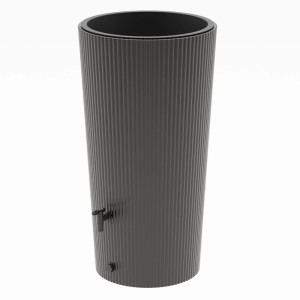 Anthrazitfarbene Regentonne Wave 2in1 mit 200 l und Hahn. Wellen-Design für Garten und Terrasse.