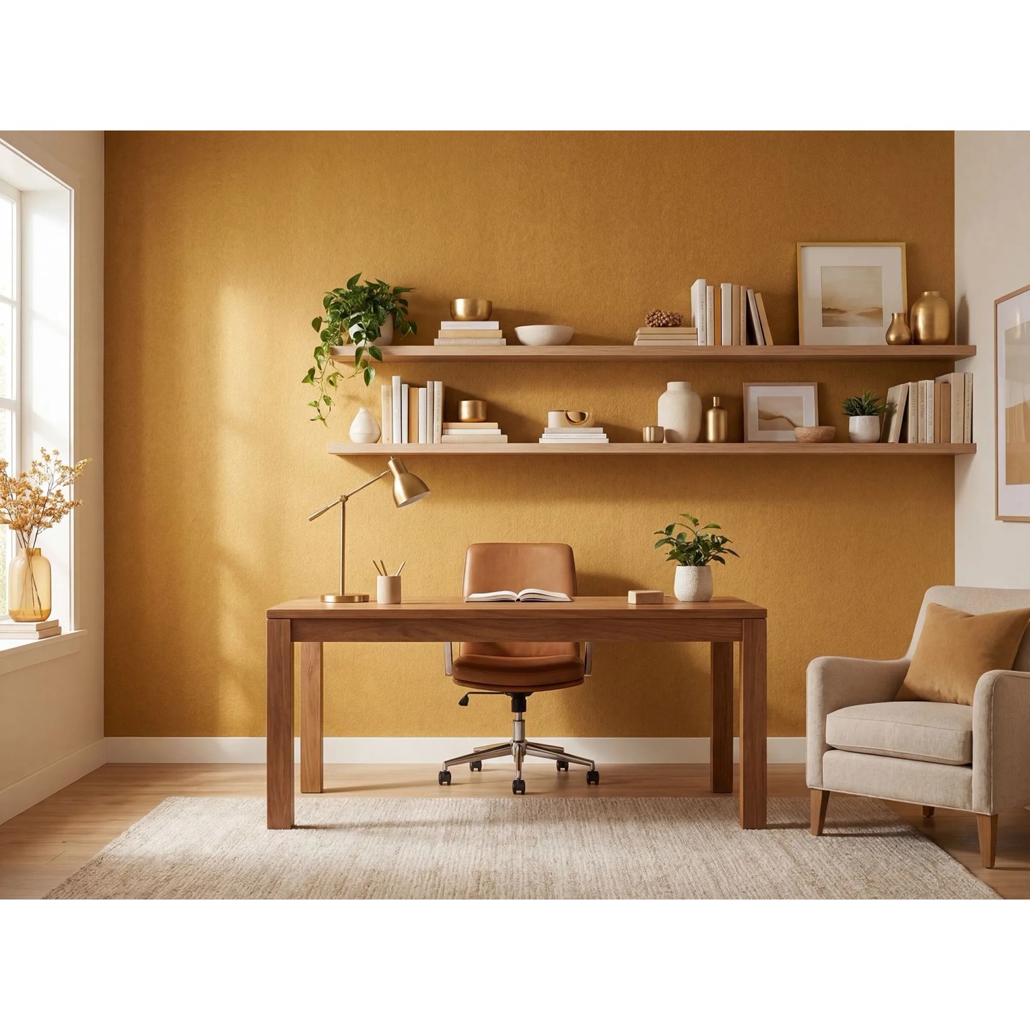 Jangal Wandpaneel Modular Wall in Orange, mit gefasten Kanten, als moderne Wandgestaltung im Home Office.