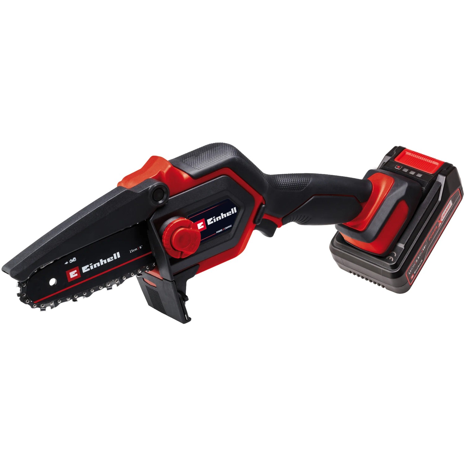 Einhell Akku-Kettensäge GE-PS 18/15 Li BL Kit mit Akku. Kompakte Astsäge für Gartenarbeiten.
