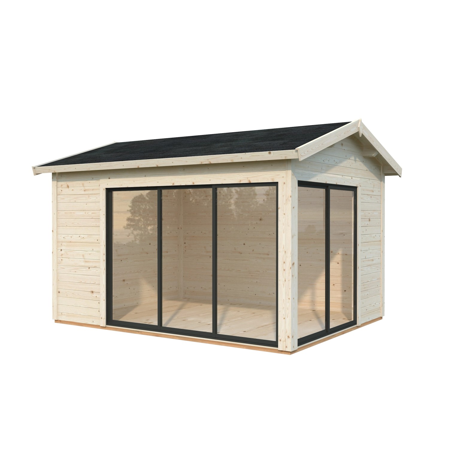 Palmako Gartenhaus Amanda Slide, 390x300 cm, naturbelassen. Holzhaus mit Schiebetüren und Glas.