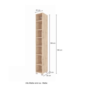 Held Möbel Seitenregal Pisa, 25 cm breit, Wotaneiche Dekor, mit 5 Fächern.