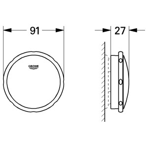 Technische Zeichnung der Grohe Talento Wannenab- und Überlaufgarnitur mit Maßangaben.