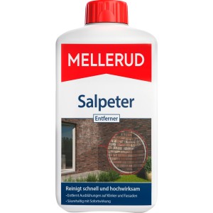 Flasche Mellerud Salpeterentferner 1 l für Klinker, Fassaden und Mauern.