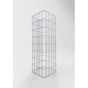 Leere, eckige Gabiona Gabionen-Säule, 27x27x80 cm, Maschenweite 5x10 cm, zur individuellen Befüllung.