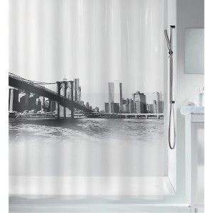 Spirella Duschvorhang New Brook mit Skyline-Motiv in Weiß-Schwarz, 180x200 cm.