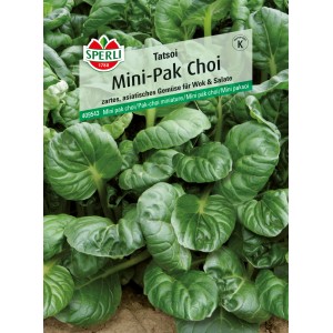 Sperli Mini Pak Choi Tatsoi Gemüsesamen mit grünen Blättern.