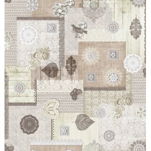d-c-fix Tischbelag Bergamo Avignon Beige, Meterware mit Patchwork-Design aus Spitze und Blättern.
