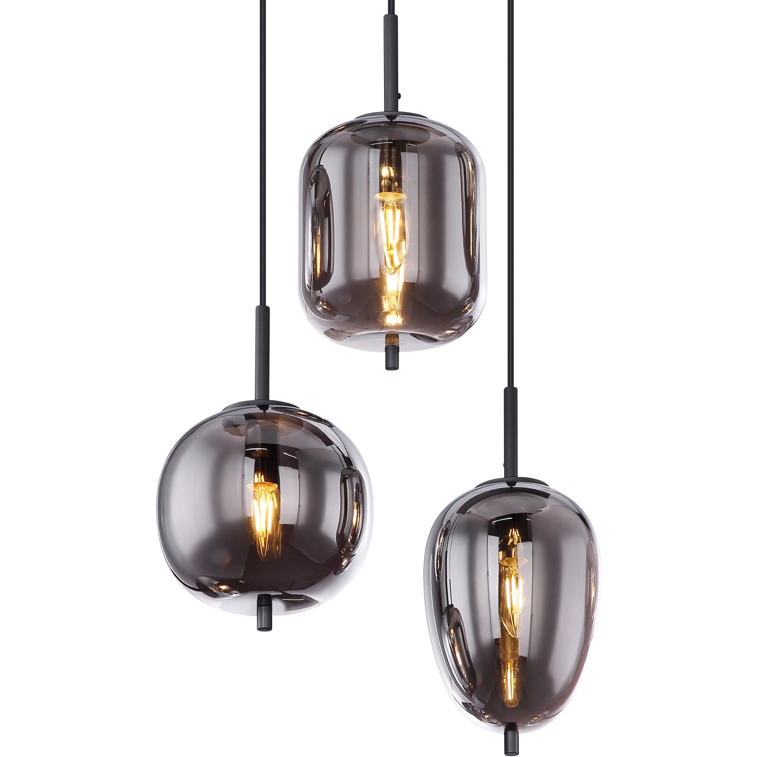 Globo Blacky Pendelleuchte, 6-flammig, schwarz, Rauchglas. Hängeleuchte mit E14 Fassungen.