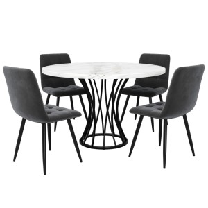 Merax Esstisch Set Rund 80cm Schwarz Grau Samtstühle