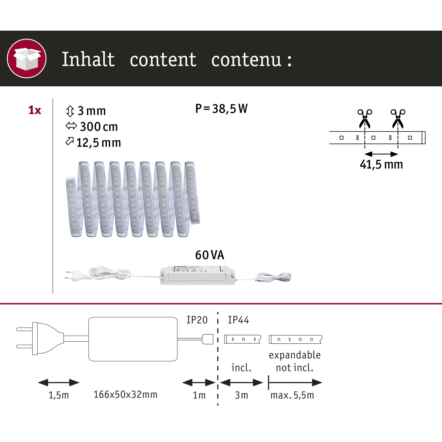 Paulmann MaxLED 1000 Basis-Set 3m: LED-Streifen, Netzteil und Zubehör im Überblick.