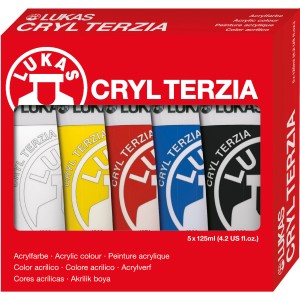 Lukas Cryl Terzia Acrylfarben Set mit 5 Tuben à 125ml im Kartonetui.
