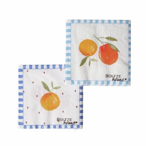 Boltze Servietten Fruits, 20 Stück, mit Orangenmotiv und blau-weißem Rand.