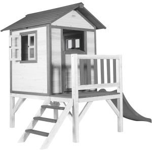 Axi Lodge XL Spielhaus mit grauer Rutsche, Holz, 167x240x189 cm. Klassisches Design für Kinder.