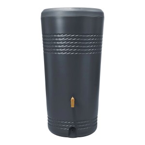 4rain Regenspeicher Milo 2in1 in Graphite Grey mit Pflanzschale und Auslaufhahn.