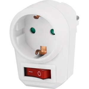 Weiße Steckdose mit integriertem Ein/Aus-Schalter für Lampen und Geräte.
