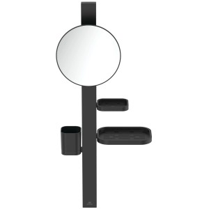 Ideal Standard Beauty Kosmetikspiegel-Set in Schwarz Matt mit Spiegel, Ablagen und Becher.