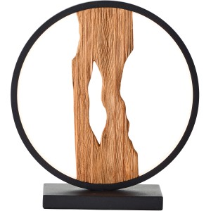 Moderne LED-Tischleuchte Chaumont in Schwarz und Holz, 28 cm hoch. Design-Tischlampe für den Innenbereich.