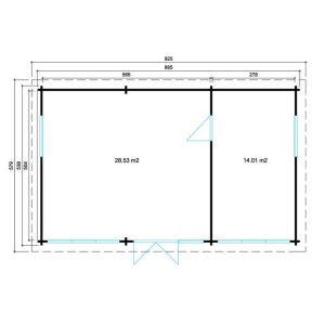 Grundriss Alpholz Gartenhaus Campus-70 mit Flachdach, 925x579 cm, unbehandelt.