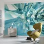Komar Fototapete 3D Crystal Cave im Raum, abstrakte Kristall-Optik in Blau- und Türkistönen.