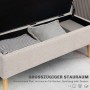 HOMCOM Sitzbank mit Stauraum, Leinenoptik beige, offen mit Kissen. Skandinavisches Design für Flur & Wohnzimmer.
