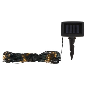 Globo Solar-Lichterkette, 1,1 m, schwarz matt, mit Solarpanel und Erdspieß.