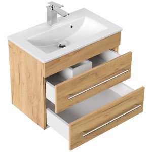 Posseik Badmöbel Portus 600 SlimLine Eiche Gold mit offen Schubladen.