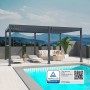 Große anthrazitfarbene Aluminium-Pergola (3,6x5,3m) mit verstellbarem Lamellendach auf Terrasse am Pool. Sonnenschutz.