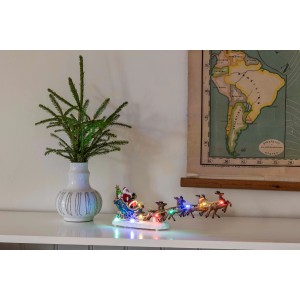 Konstsmide LED-Weihnachtsfigur: Weihnachtsmann im Schlitten mit Rentieren, 10 bunte LEDs.