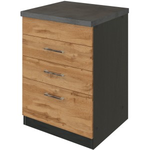 Held Möbel Kochfeldumbauschrank Sorrento, 60 cm breit, mit 2 Schubkästen und 1 Auszug in Wotan Eiche Dekor.