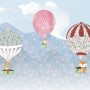 Komar Vlies Fototapete Happy Balloon 500x250cm mit Heißluftballons und Tieren vor blauem Himmel.