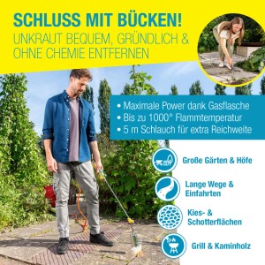 Gloria Thermoflamm bio Professional Plus Unkrautbrenner mit Druckminderer im Einsatz.